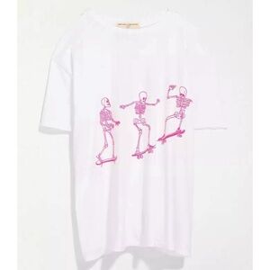 project social tee white short sleeve oversized tshirt pink skateboard skeletons
